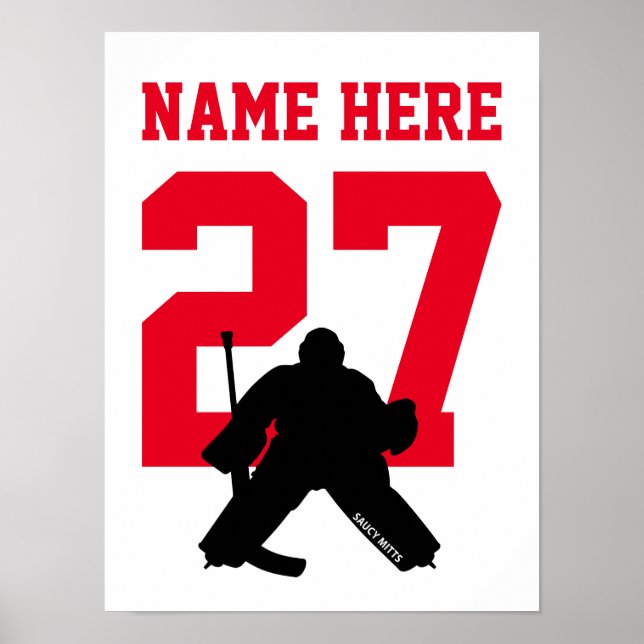 Poster Joueur de hockey personnalisé Numéro Rouge (Devant)