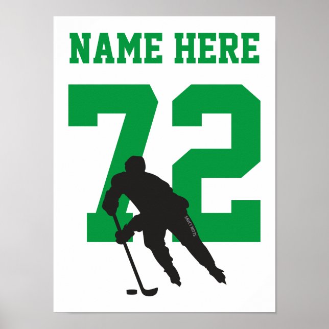 Poster Joueur de hockey personnalisé Numéro vert (Devant)