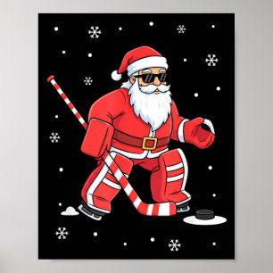 Poster Joueur de hockey Santa Noël Sports C'est Noël
