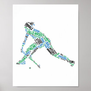 Poster Joueur de hockey sur gazon Mot Silhouette Équipe d