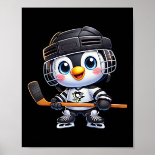 Poster Joueur de hockey sur glace Manchot de dessin animé