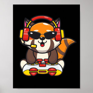 Poster Joueur de Panda Rouge Drôle Amoureux des Pandas Ro