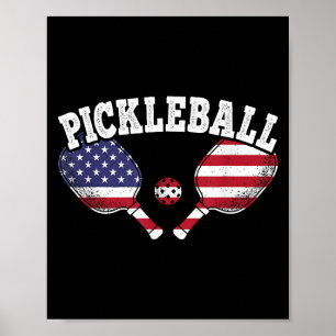 Poster Joueur de Pickleball avec Drapeau Américain Vintag