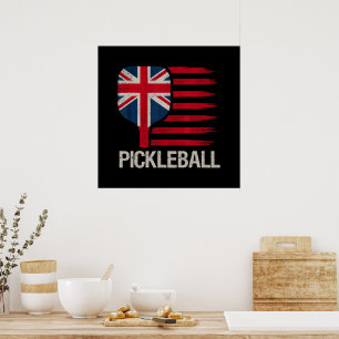 Poster Joueur de Pickleball Paddle Drapeau Uk 
