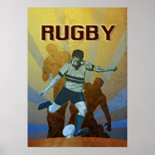 Poster joueur de rugby donnant un coup de pied la boule