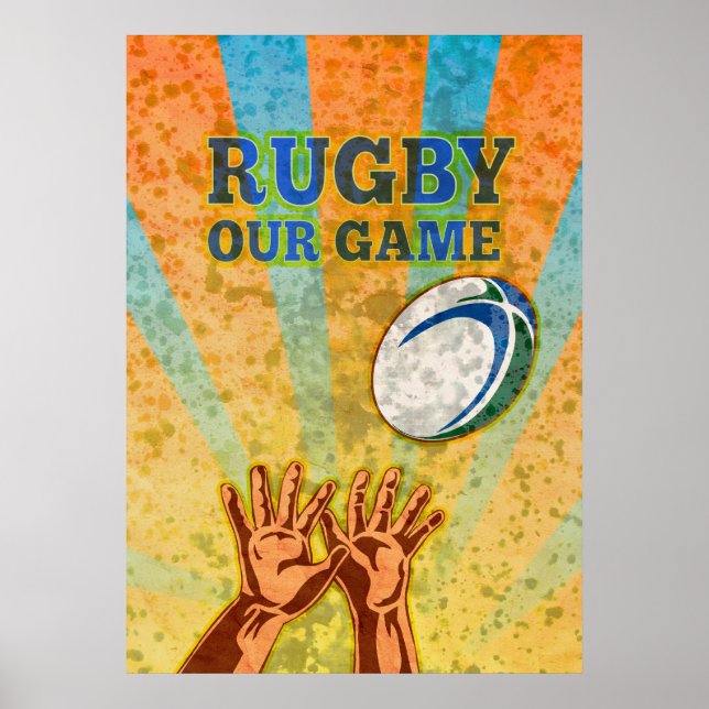 Poster joueur de rugby mains attraper balle (Devant)