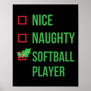 Poster Joueur de softball Funny Pajama cadeau de Noël