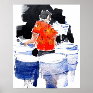 Poster Joueur de Steel Drums Bass / Artiste Larry Lerew