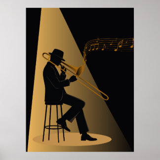Poster Joueur de trombone de jazz silhouette | Club de ja