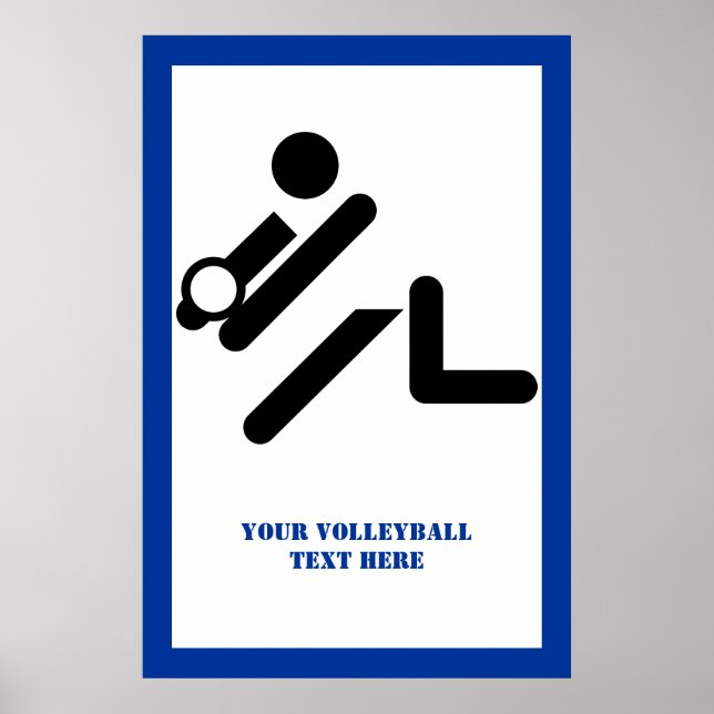Poster Joueur de volley-ball noir, blanc, bleu icon custo (Devant)