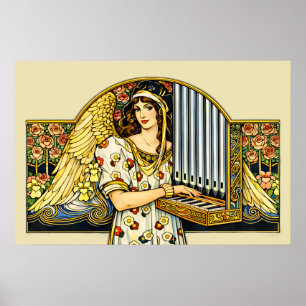 Poster Joueur d'Orgue Ange Art Nouveau Musique Vintage
