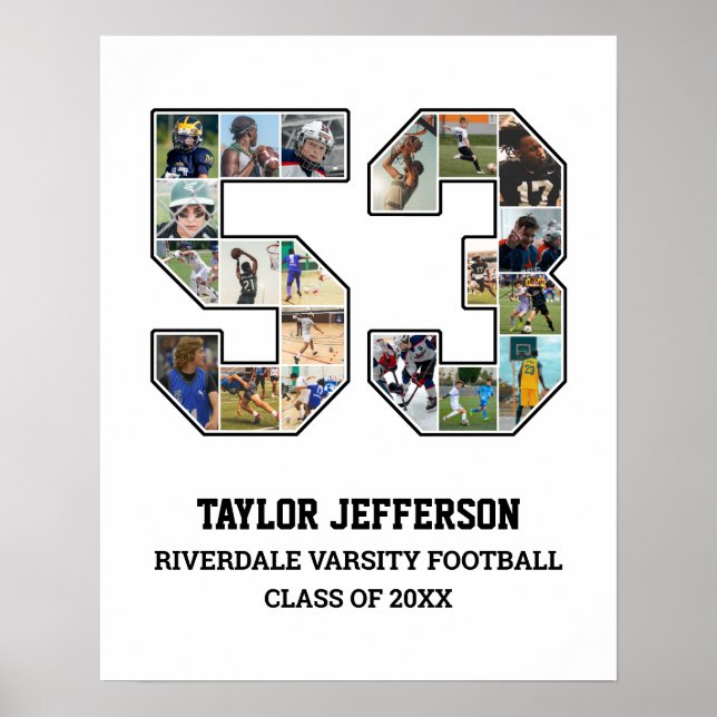 Poster Joueur Numéro 53 Équipe sportive senior Collage ph (Devant)