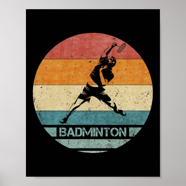 Poster Joueur rétro vintage Badminton Silhouette Sunset F (Devant)