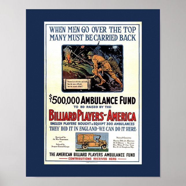 Poster Joueurs de billard d'Amérique WW1 collecte de fond (Devant)