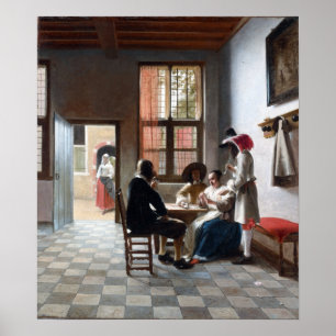 Poster Joueurs de cartes Pieter de Hooch dans une salle é