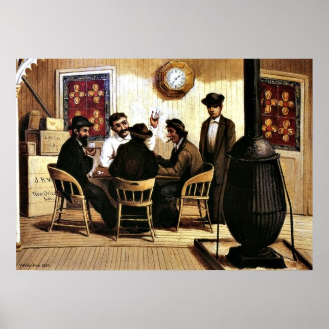 Poster Joueurs de cartes sur le bateau à vapeur, peinture (Devant)