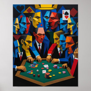 Poster Joueurs De Poker De Style Cubiste Autour De La Tab