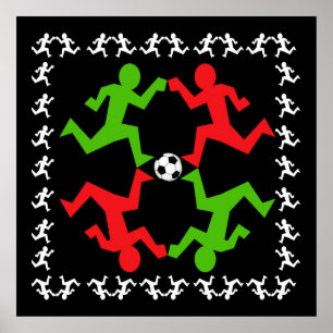 Poster Joueurs de soccer en courant au Motif de balle