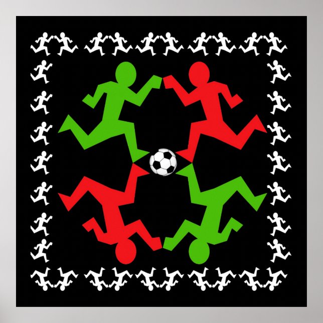 Poster Joueurs de soccer en courant au Motif de balle (Devant)