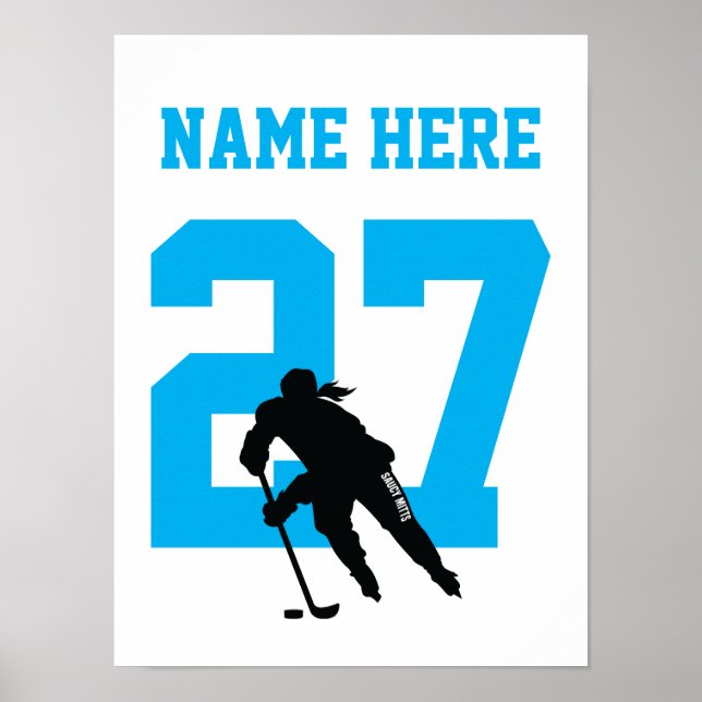 Poster Joueuse de hockey personnalisée Nombre Turquoise (Devant)