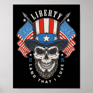 Poster Jour 4 Juillet Drapeau américain Liberty Crâne