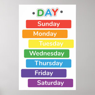 Poster Jour Coloré De La Semaine Éducatif