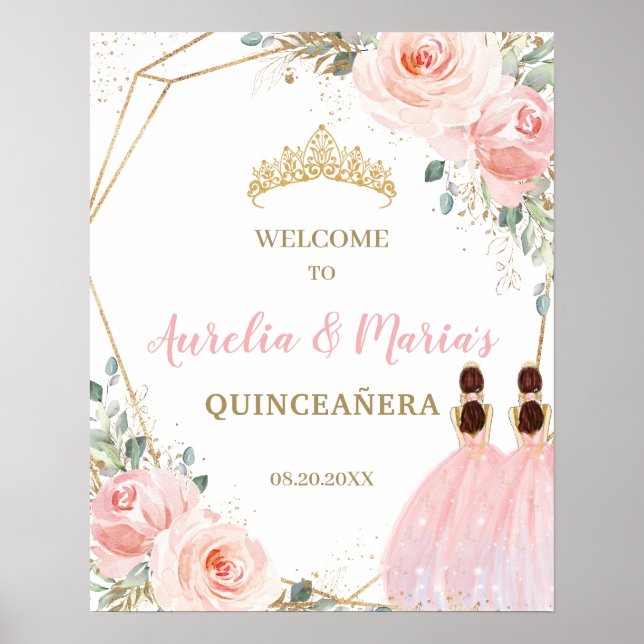 Poster Jour d'anniversaire conjoint Blush Floral Quinceañ (Devant)