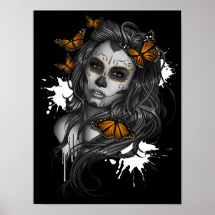 Poster Jour de la fille crâne de sucre mort