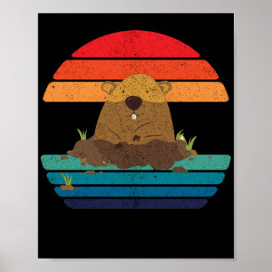 Poster Jour de la marmotte de fond Retro Woodchuck