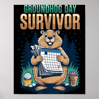 Poster Jour de la marmotte Survivant Calendrier drôle Ron