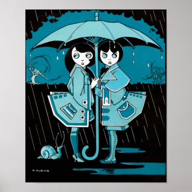 Poster Jour de la pluie en bleu (Devant)