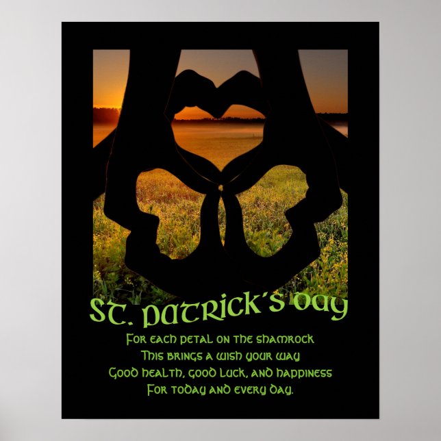 Poster Jour de la Saint Patrick Irish Main Heart Shamrock (Devant)