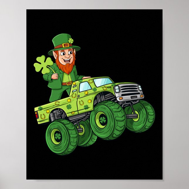 Poster Jour de la Saint Patrick Leprechaun Monster Camion (Devant)