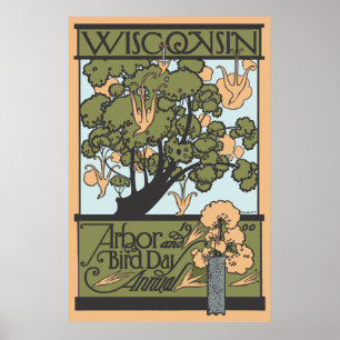 Poster Jour de l'Arbour et des Oiseaux du Wisconsin 1900