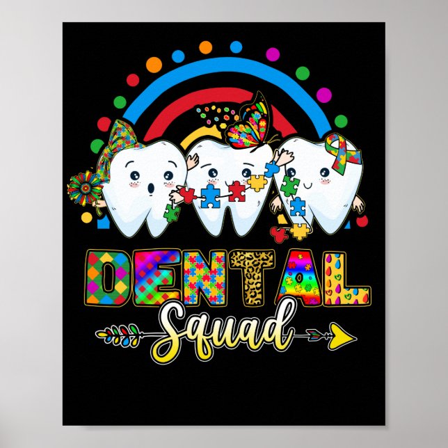 Poster Jour de l'autisme Puzzle des dents Escouade dentai (Devant)