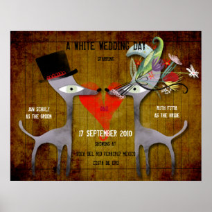 Poster Jour de mariage blanc invitation mariée vintage