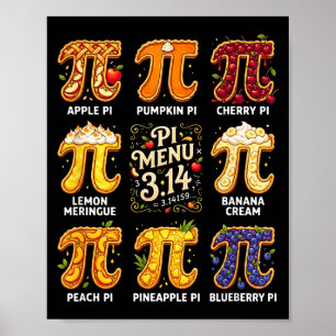 Poster Jour de Pi 3.14 Menu Pi Drôle Menu Tarte aux Fruit