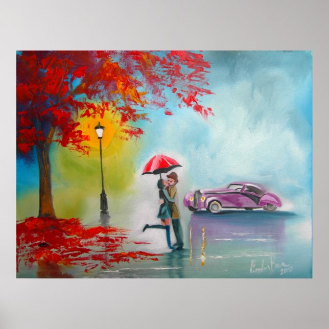 POSTER JOUR DE PLUIE PARAPLUIE KISSING COUPLE (Devant)