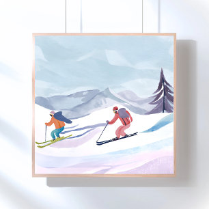 Poster Jour de ski   Montagne d'hiver à l'aquarelle