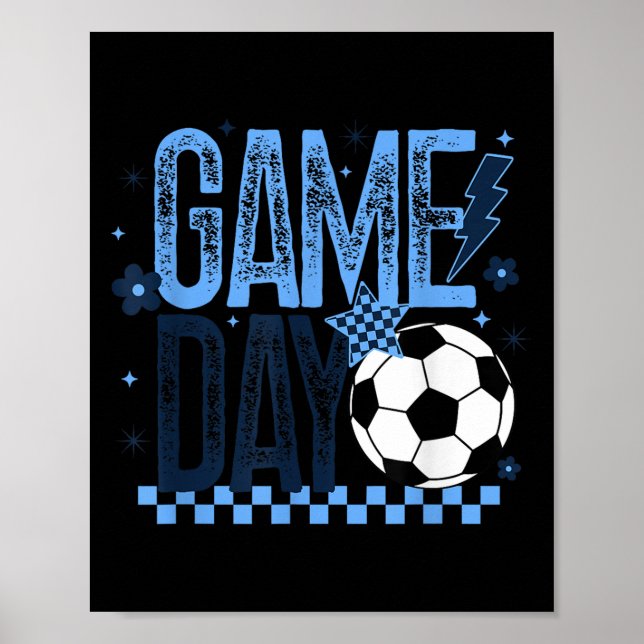 Poster Jour de soccer saison Retro Bleu clair À damiers (Devant)