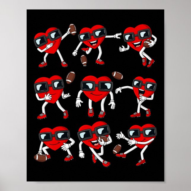 Poster Jour de Valentines Football Heart Quarterback Réce (Devant)