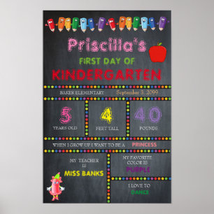 Poster Jour d'école maternelle FILLE, Petite taille, Tabl