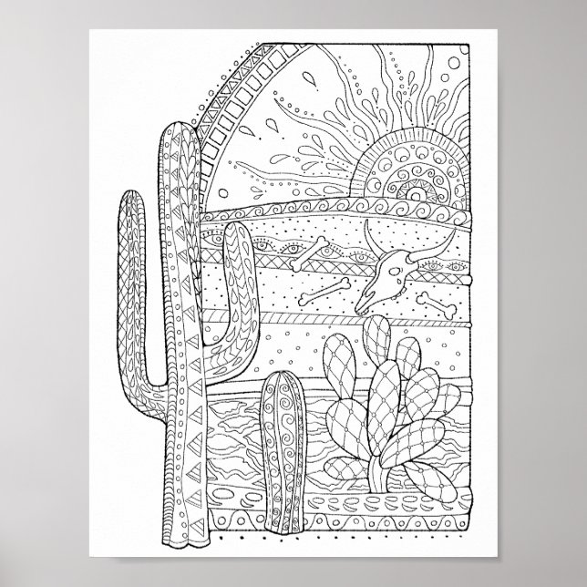 Poster Jour des morts Cactus du désert Page de coloriage  (Devant)