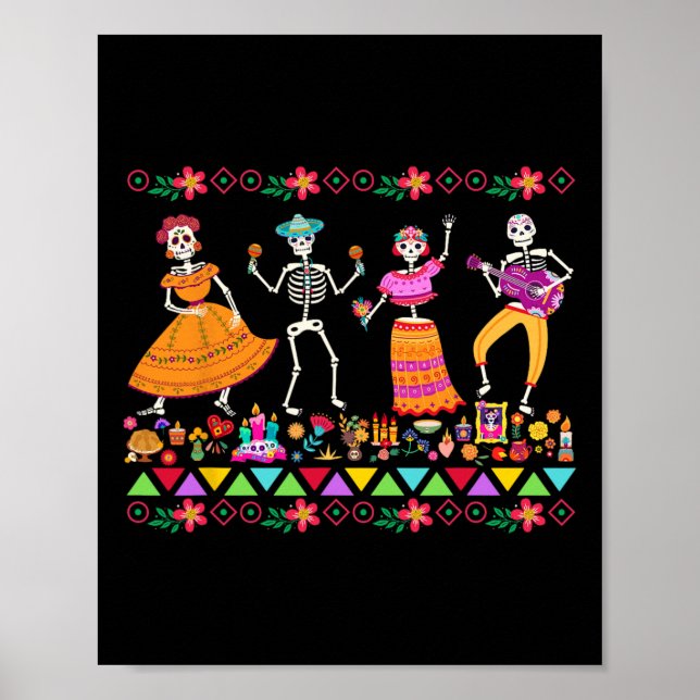Poster Jour Des Morts Dia De Los Muertos Skeleto Mexicain (Devant)