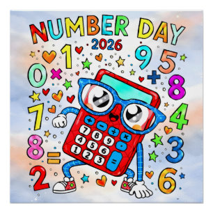 Poster Jour des nombres 2026 Calculatrice mignonne Concep