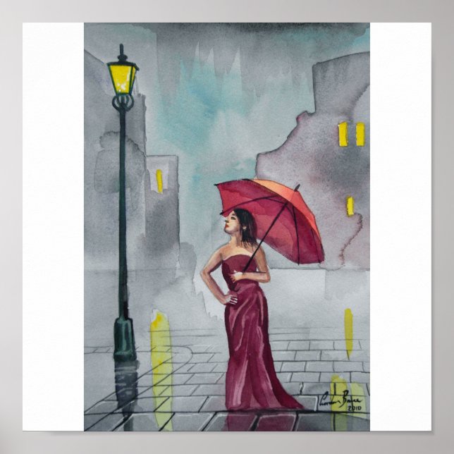 POSTER JOUR DES PLUIES ROUGE PARAPLULE (Devant)