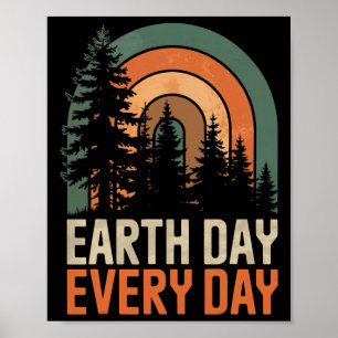 Poster Jour des terres tous les jours Retro Forest Rainbo