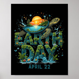Poster Jour des terres Turtle Planet Art Sauvez la Terre