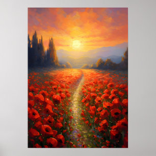 Poster Jour du Souvenir - Champ de pavot avec fleurs de p