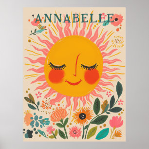 Poster Jour Ensoleillé Bohème Floral Illustration Prénom